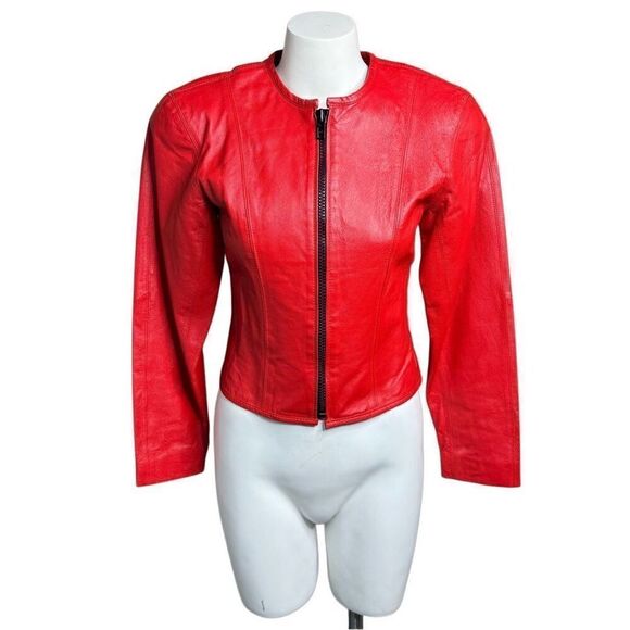 Vintage Chia red zip up leather jacket size S. Outer 100% leather - Picture 1 of 13